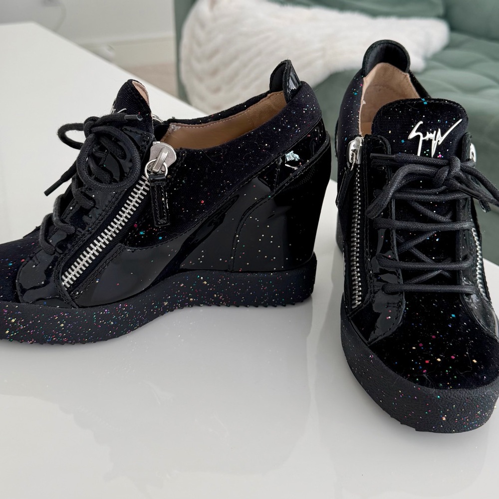 Giuseppe Zanotti Black Glitter Wedge Sneakers size 37